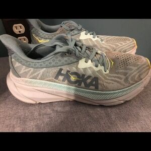 0Hoka Women's Athletic Shoes in Gray, Blue, and Yellow- Size 7.5